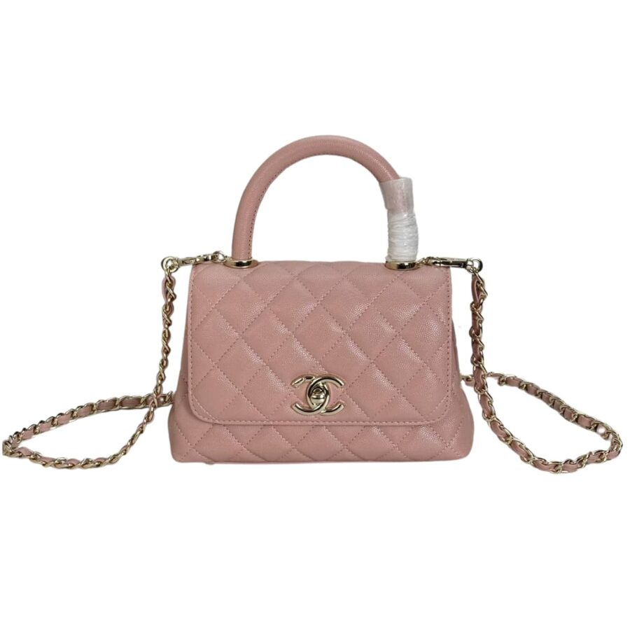CHANEL SMALL COCO HANDLE LIGHT PINK CAVIAR LIGHT GOLD HARDWARE 20CM