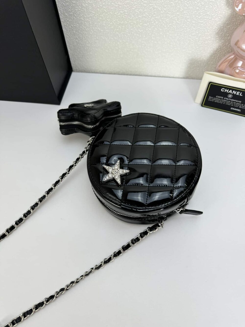 CHANEL ROUND WITH CHARM AND STAR COIN PURSE BLACK 15CM - Image 3