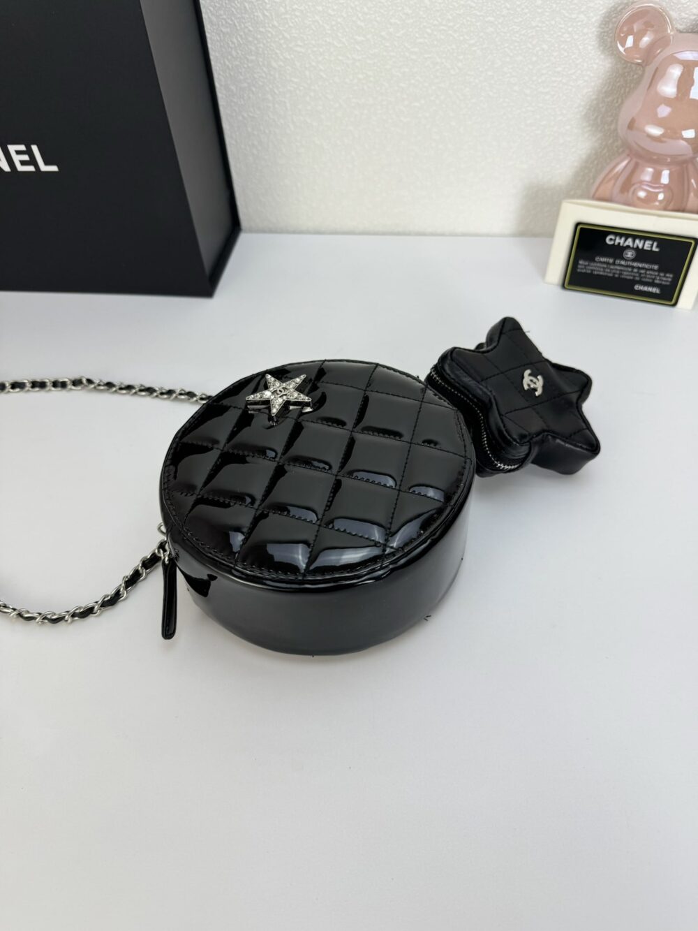 CHANEL ROUND WITH CHARM AND STAR COIN PURSE BLACK 15CM - Image 4