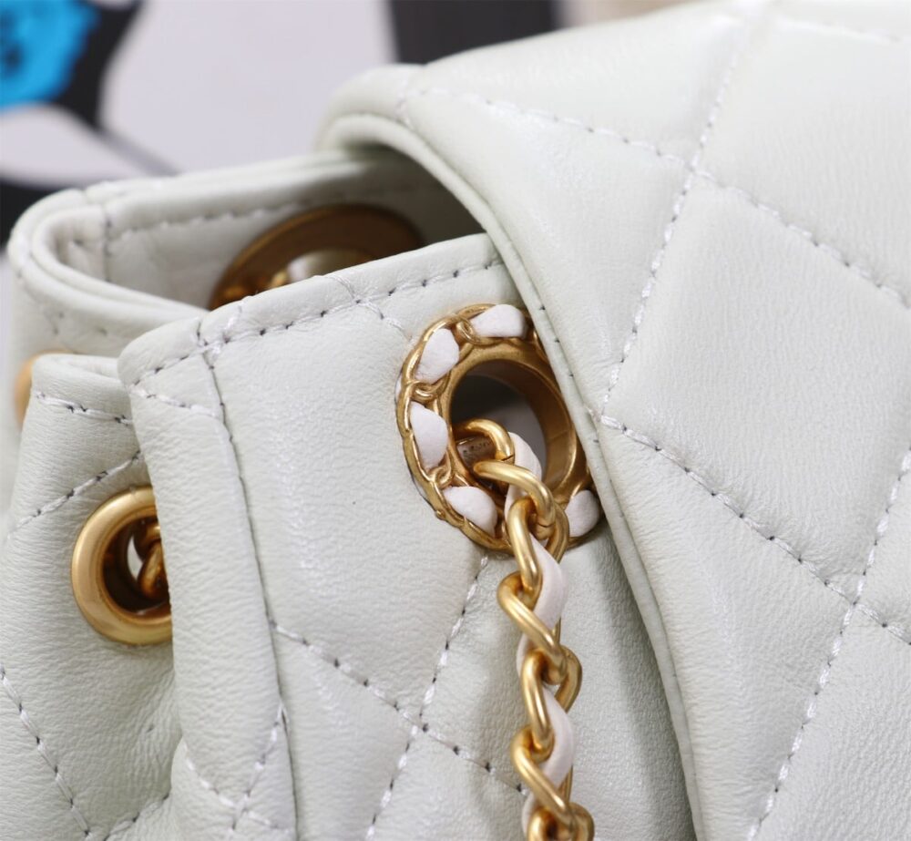 CHANEL MIX ACCORDION CC FLAP BAG QUILTED GLAZED LEATHER WHITE 23CM - Image 5