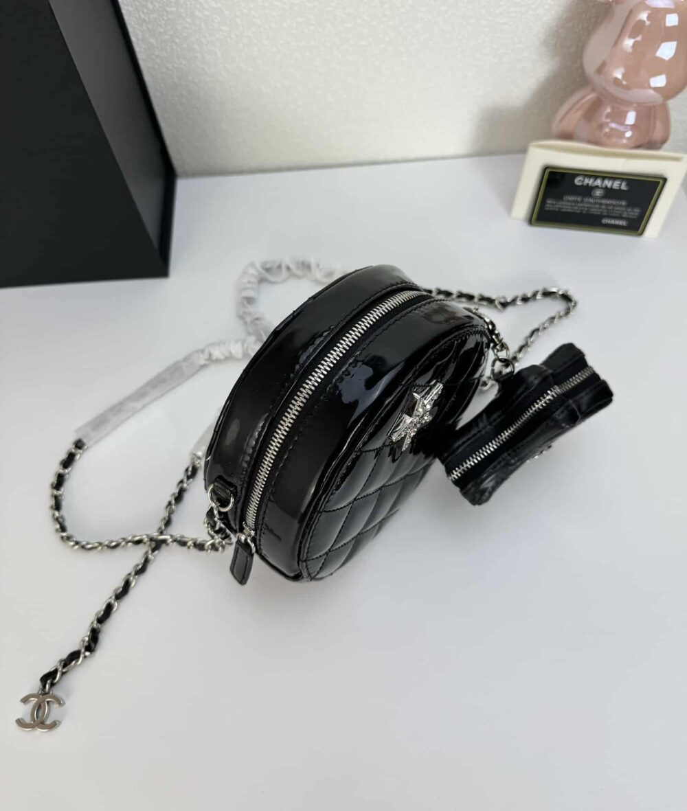 CHANEL ROUND WITH CHARM AND STAR COIN PURSE BLACK 15CM - Image 7