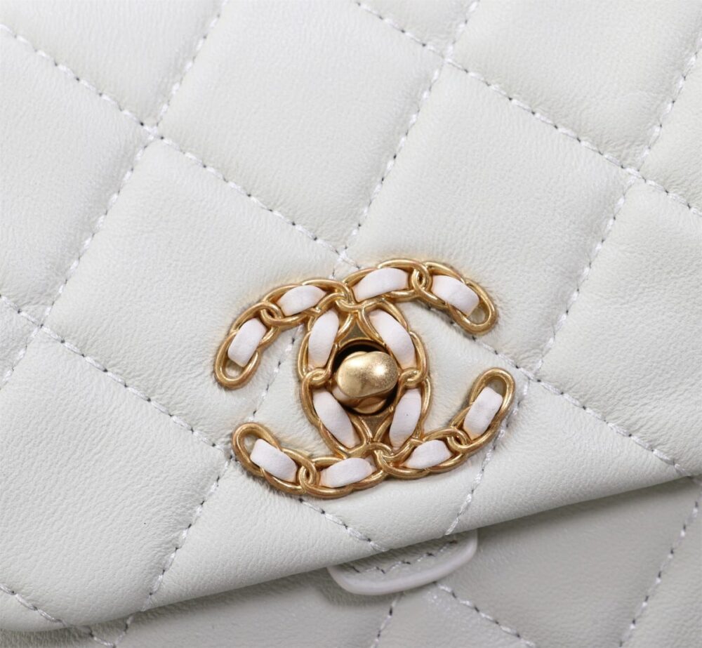 CHANEL MIX ACCORDION CC FLAP BAG QUILTED GLAZED LEATHER WHITE 23CM - Image 6