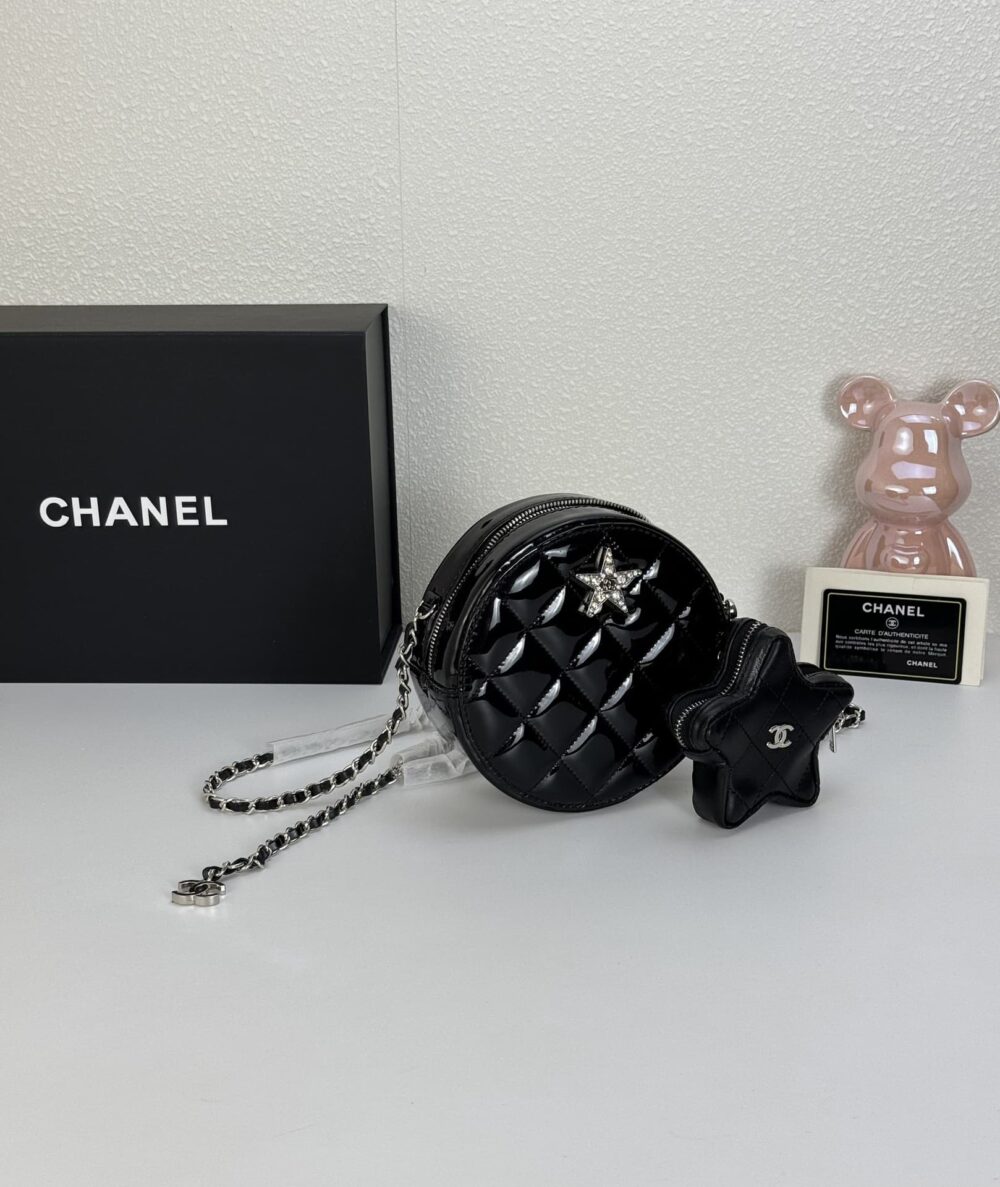 CHANEL ROUND WITH CHARM AND STAR COIN PURSE BLACK 15CM - Image 8