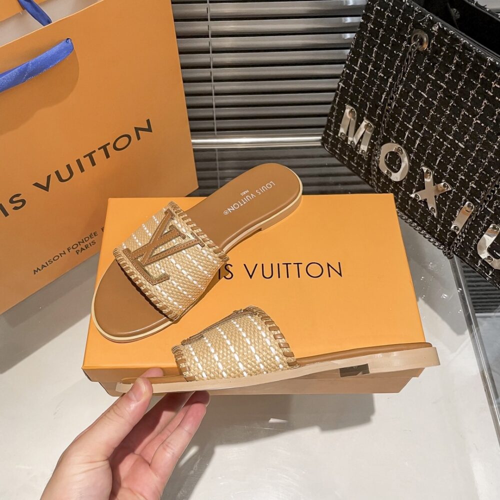 LOUIS VUITTON LOCK IT FLAT RAFFIA MULES BROWN - Image 2