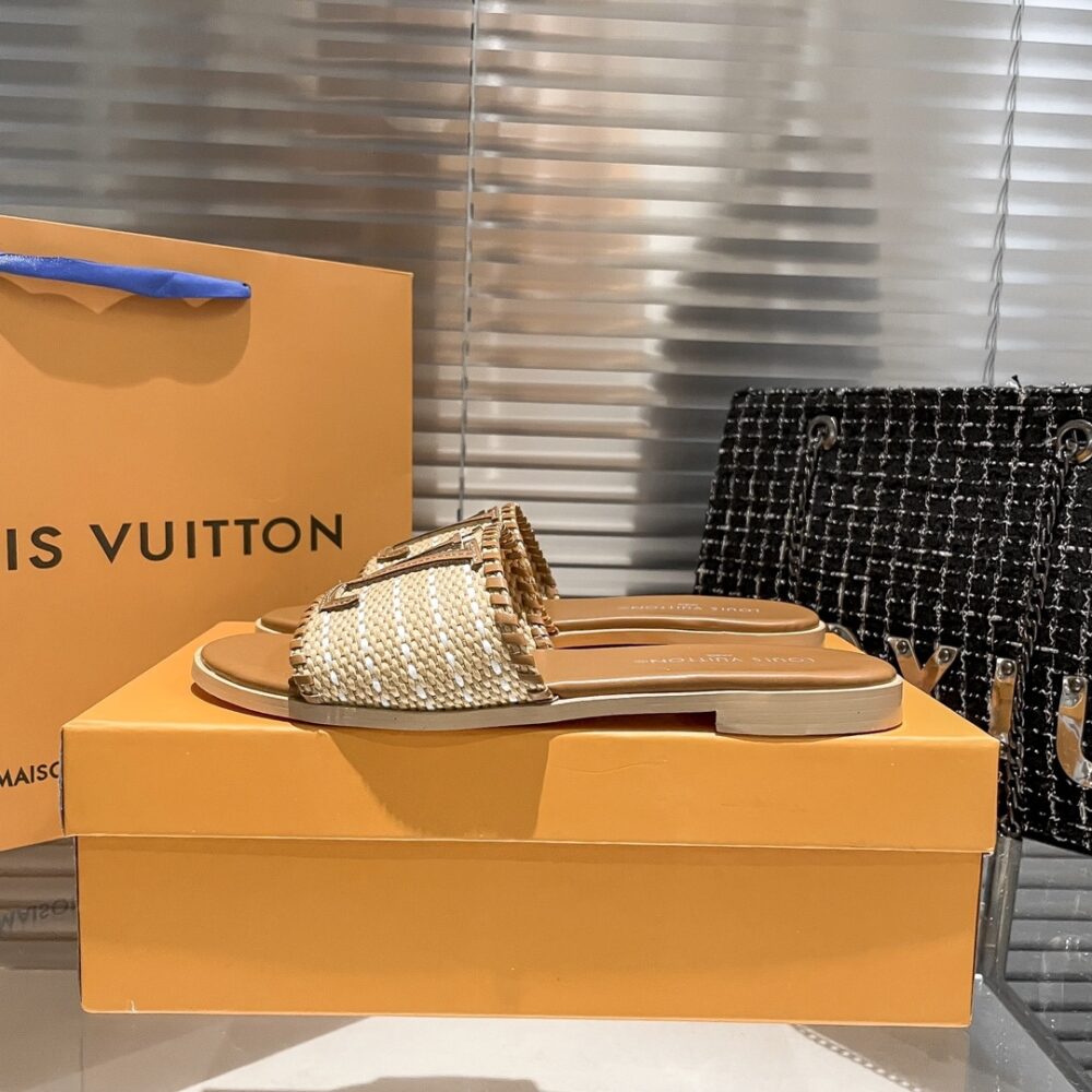 LOUIS VUITTON LOCK IT FLAT RAFFIA MULES BROWN - Image 3