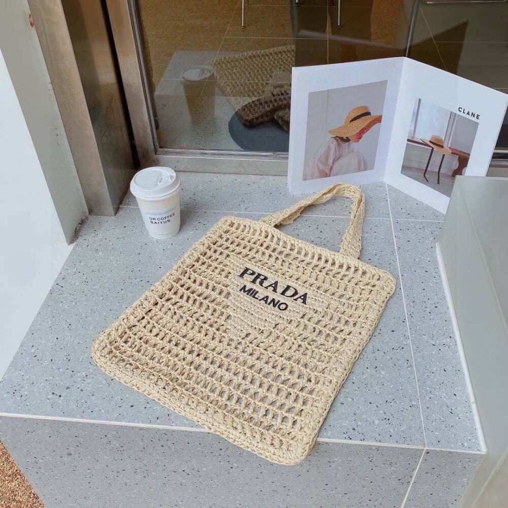 PRADA NATURAL LOGO CROCHET TOTE BAG - Image 6