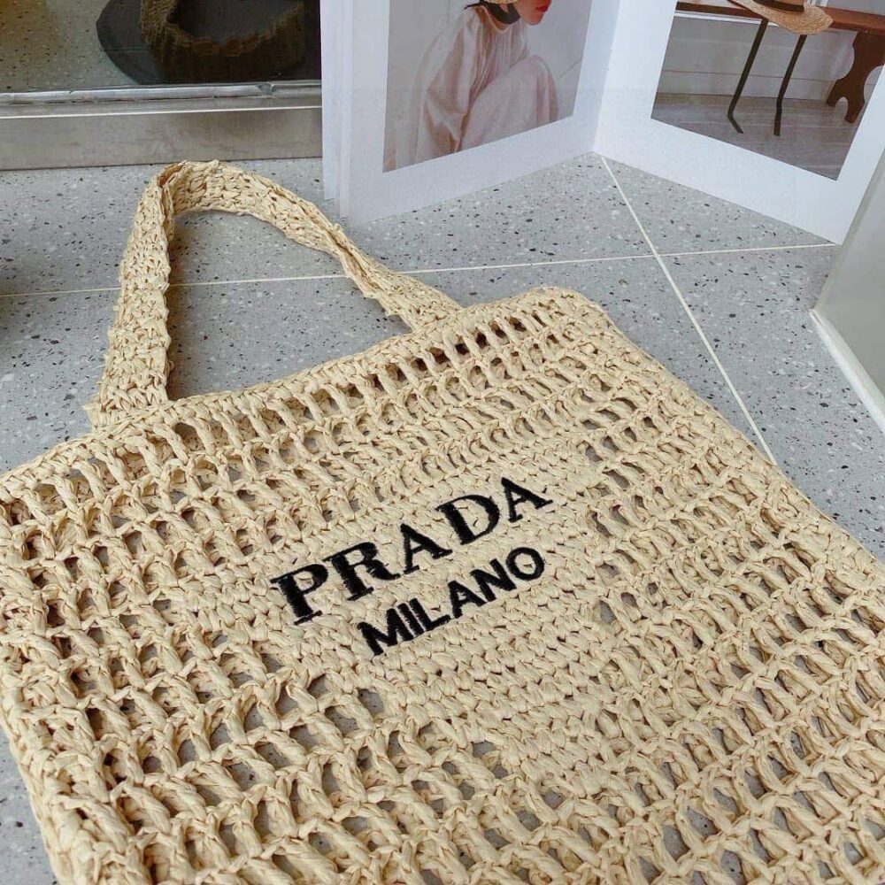 PRADA NATURAL LOGO CROCHET TOTE BAG - Image 7