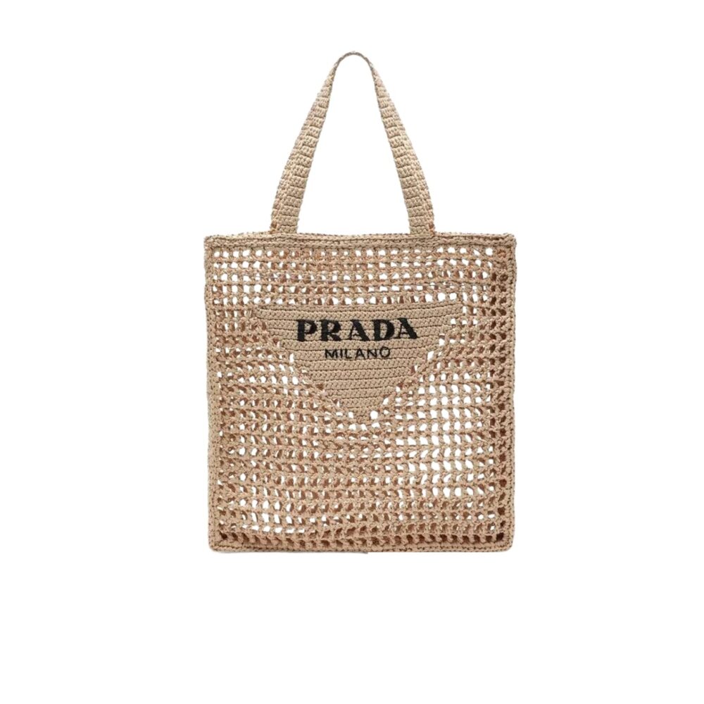 PRADA NATURAL LOGO CROCHET TOTE BAG