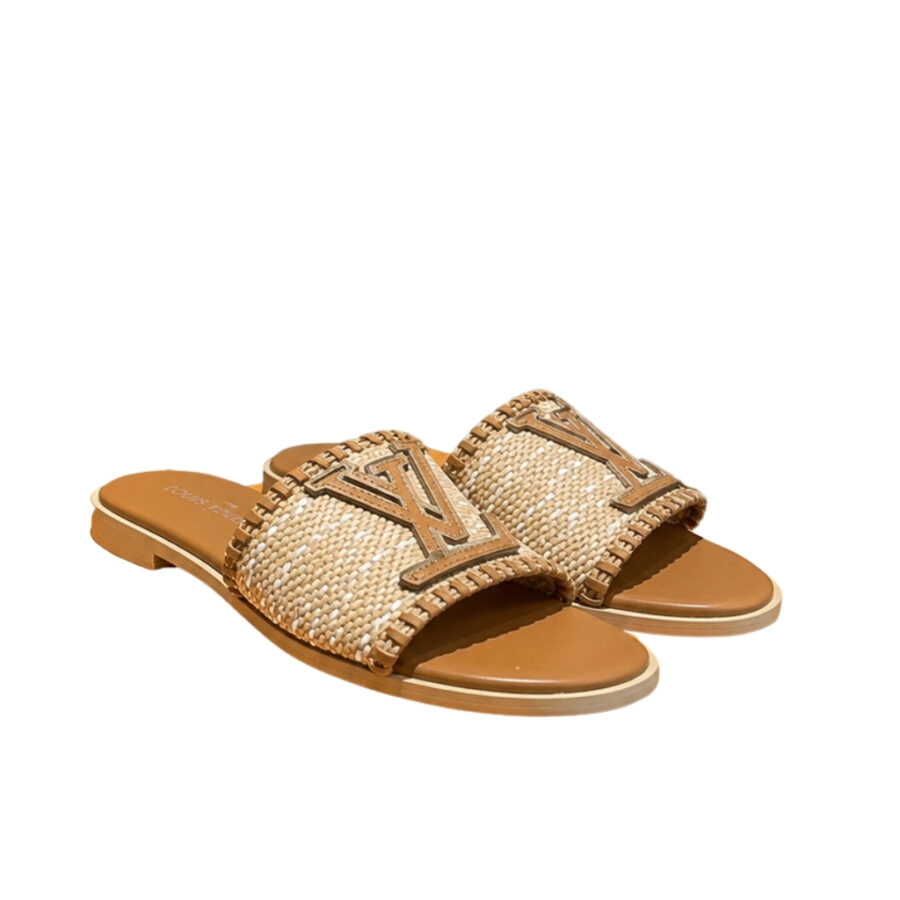 Louis Vuitton Lock It Flat Raffia Mules Brown