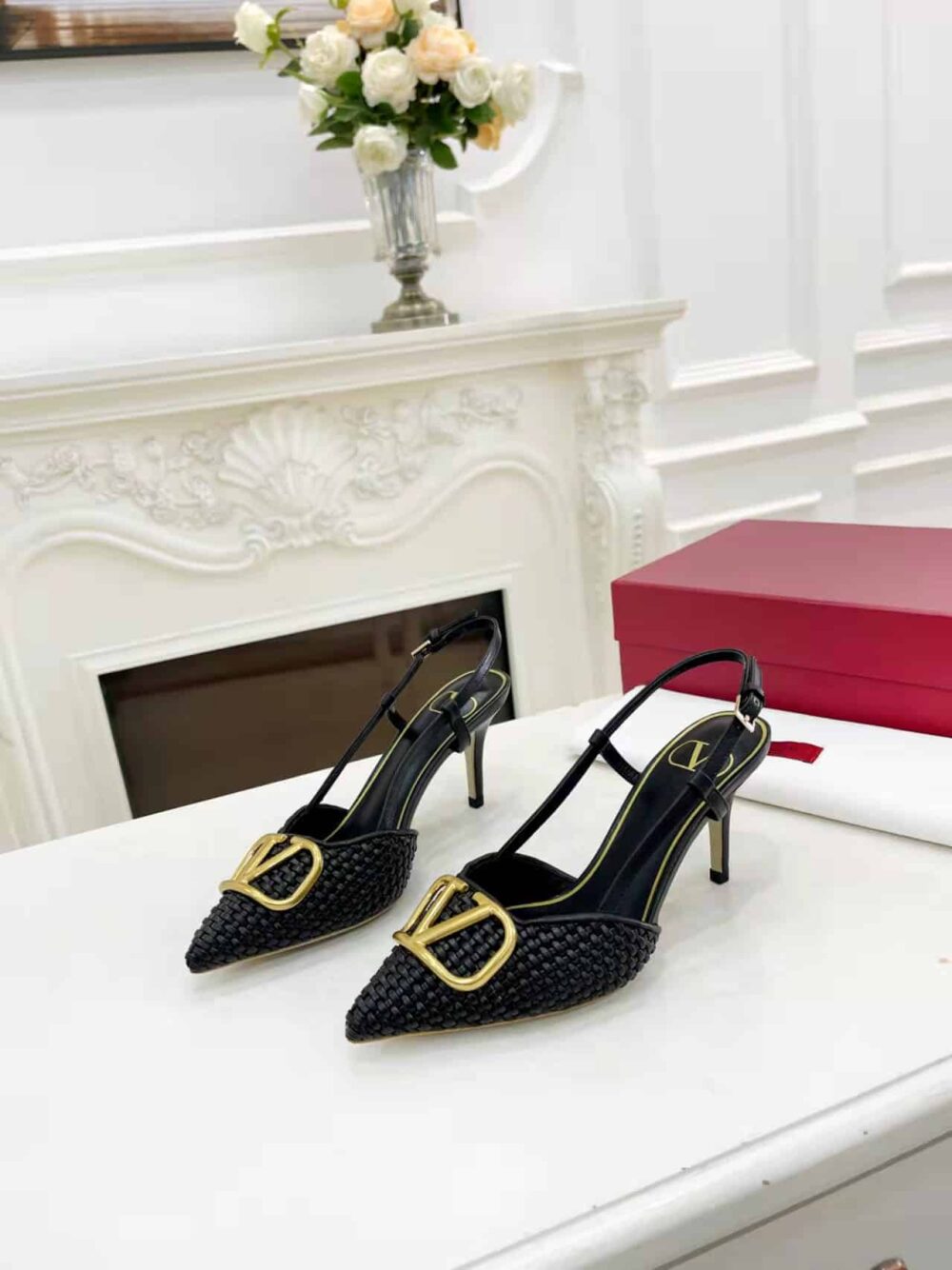 VALENTINO GARAVANI VLOGO WOVEN LEATHER SLINGBACK PUMPS BLACK - Image 8