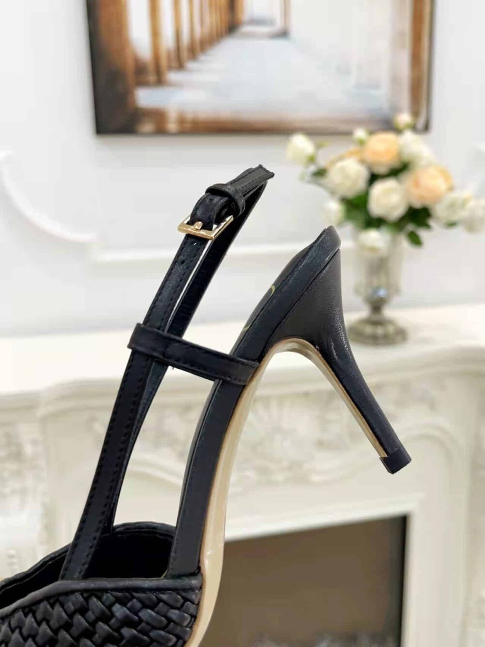 VALENTINO GARAVANI VLOGO WOVEN LEATHER SLINGBACK PUMPS BLACK - Image 6