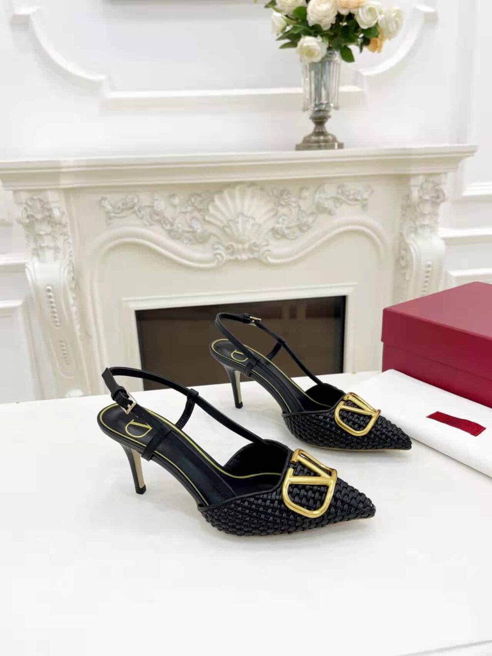 VALENTINO GARAVANI VLOGO WOVEN LEATHER SLINGBACK PUMPS BLACK - Image 5