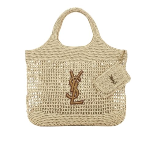 Saint Laurent Icare In Raffia Natural Gold 43Cm 772191GAAEK2063
