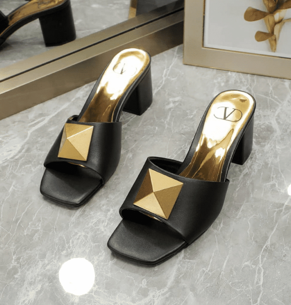 VALENTINO ONE STUD SLIDE SANDALS BLACK 60MM - Image 2