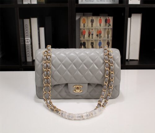 Alternative view of Chanel Classic Double Flap Bag Gold Hardware Gray 25Cm