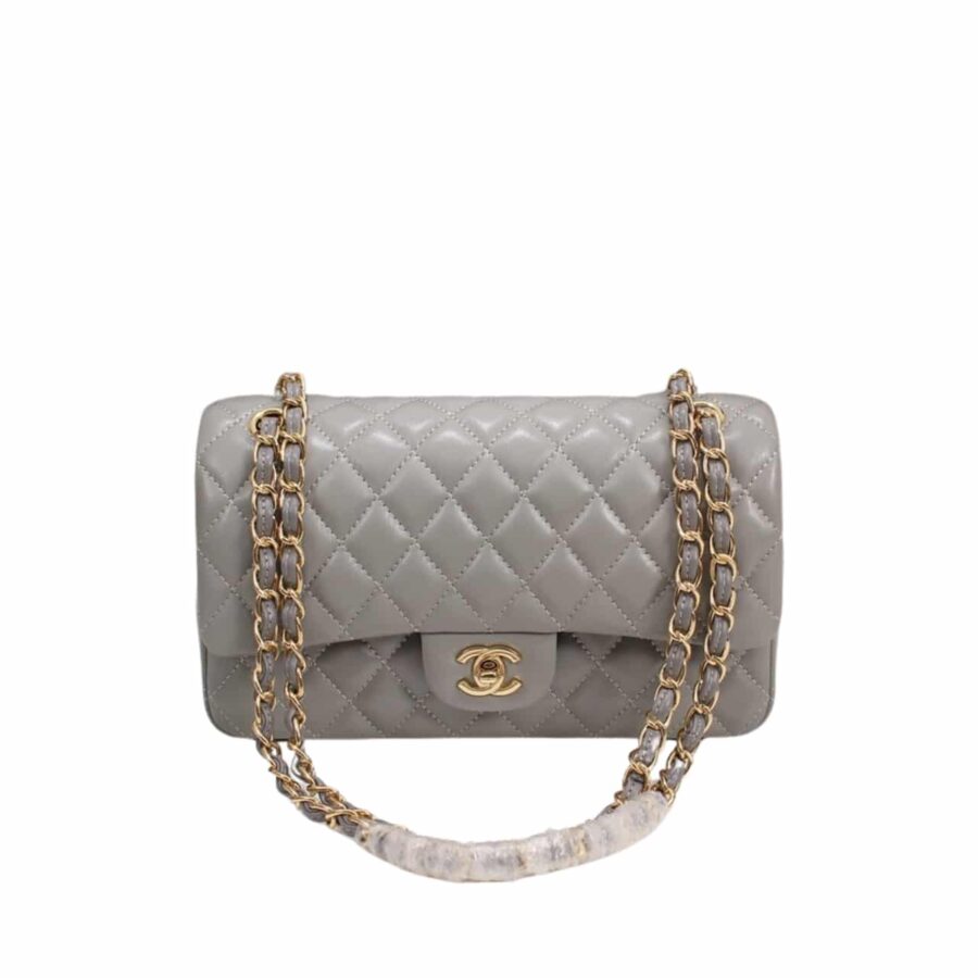CHANEL CLASSIC FLAP GRAY GOLD HARDWARE 25CM