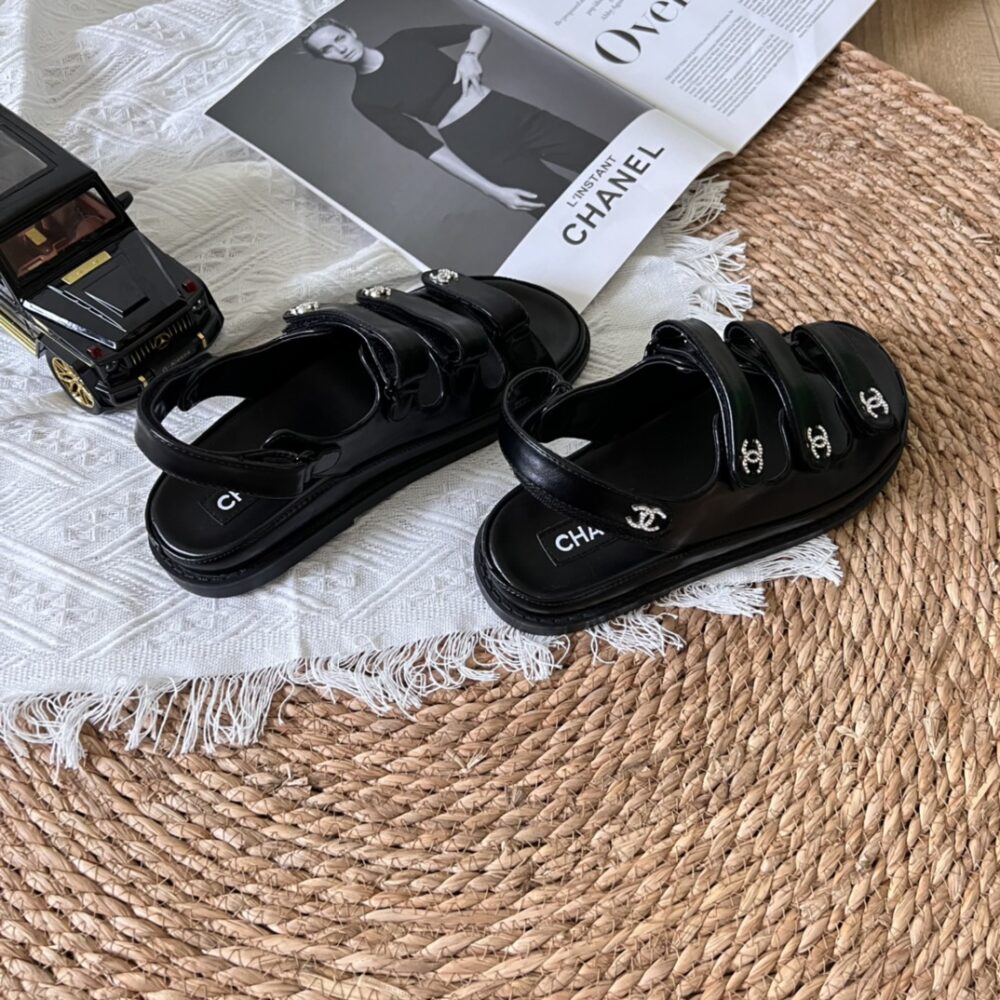 CHANEL TRIPLE VELCRO STRAP SANDALS BLACK G45628 B16403 94305 - Image 2