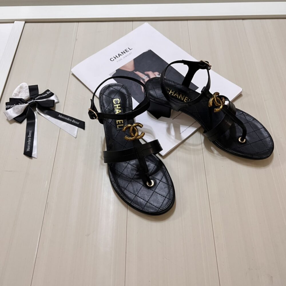 CHANEL SANDAL OPEN ROUND TOE FLIP FLOPS BLACK - Image 2