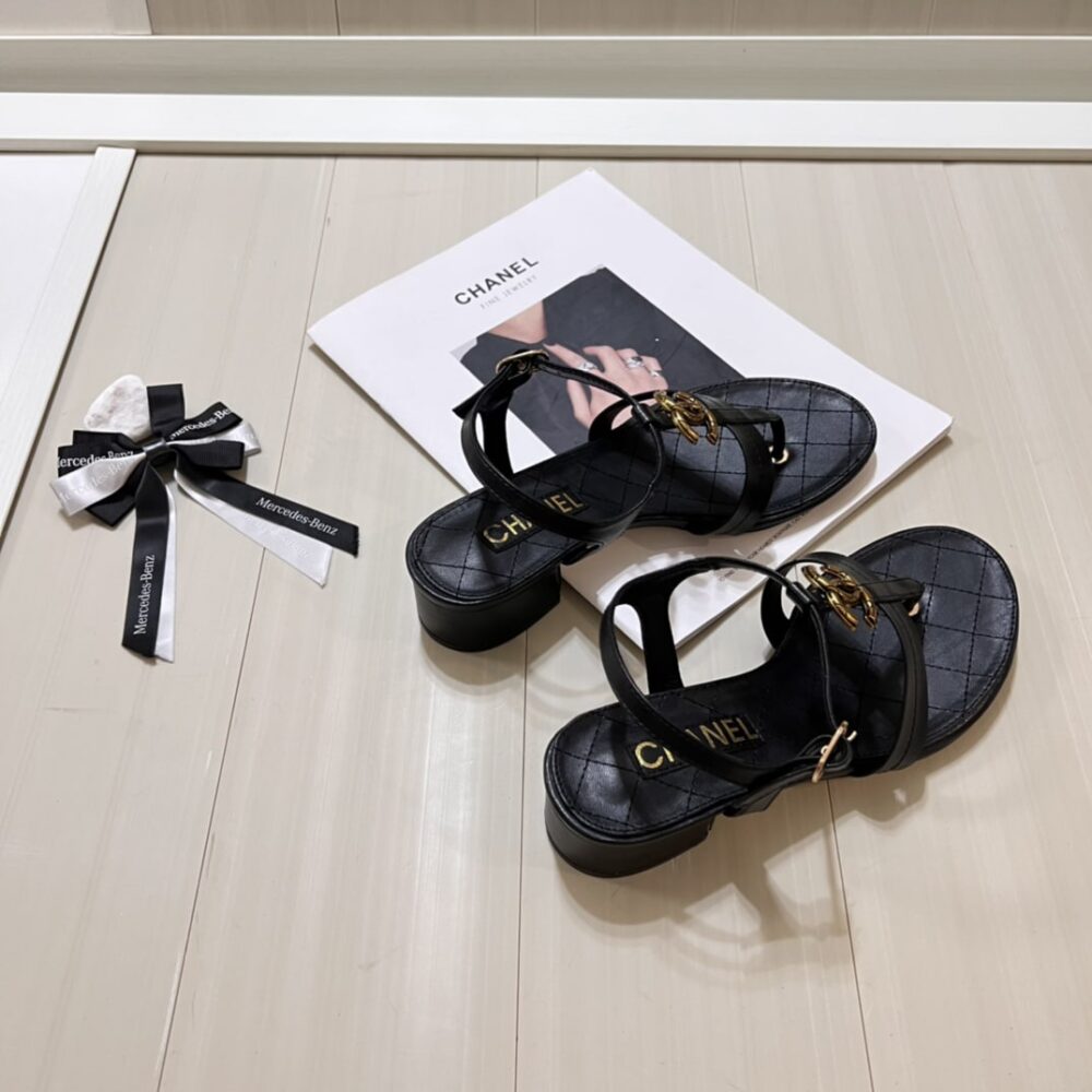 CHANEL SANDAL OPEN ROUND TOE FLIP FLOPS BLACK - Image 4