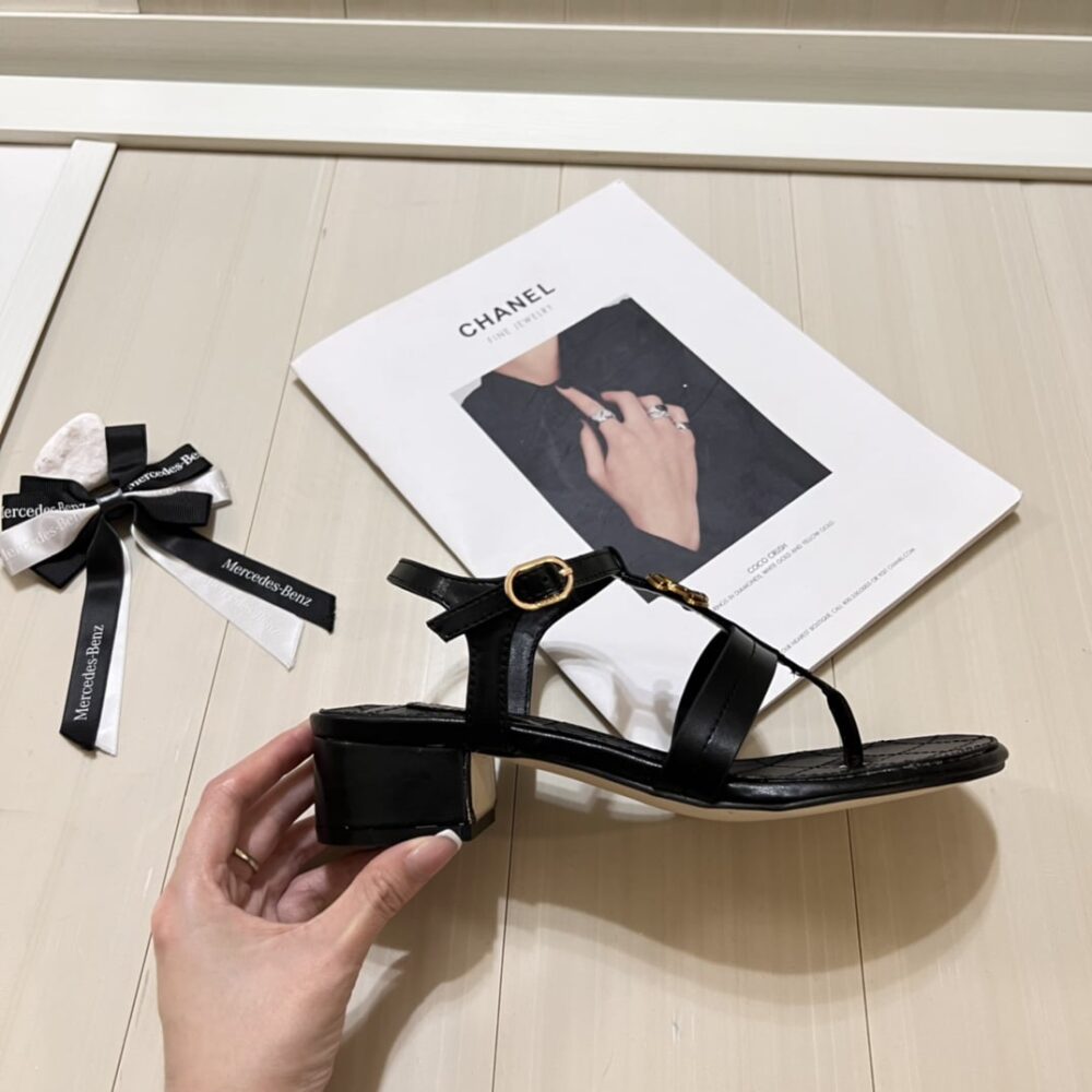 CHANEL SANDAL OPEN ROUND TOE FLIP FLOPS BLACK - Image 5