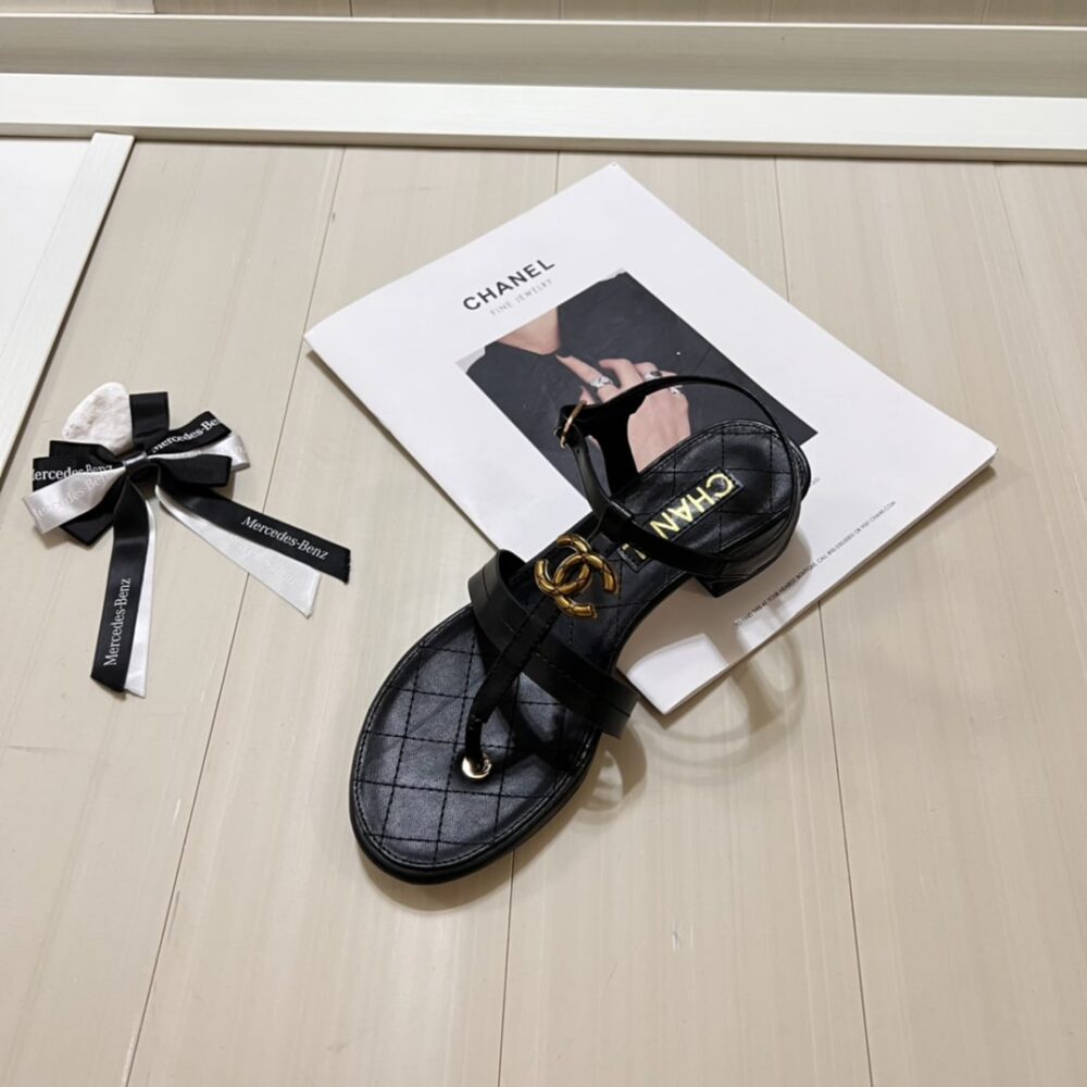 CHANEL SANDAL OPEN ROUND TOE FLIP FLOPS BLACK - Image 6