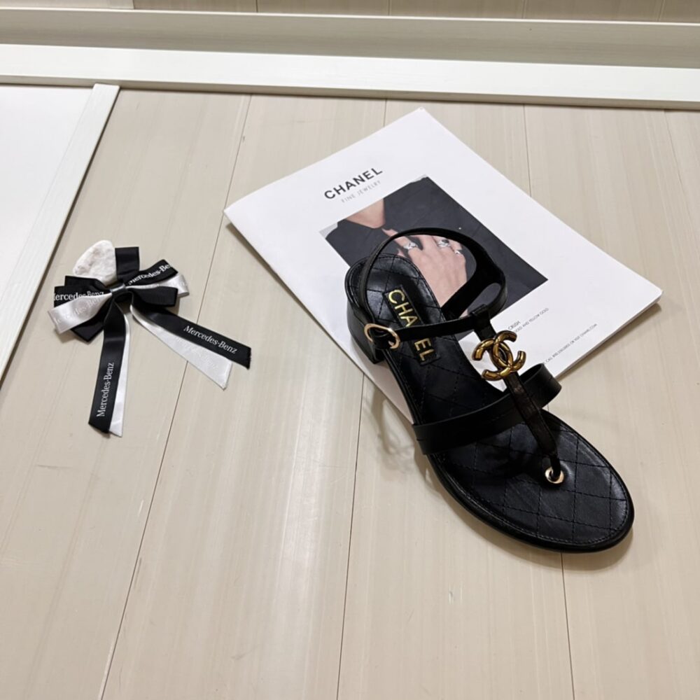 CHANEL SANDAL OPEN ROUND TOE FLIP FLOPS BLACK - Image 7