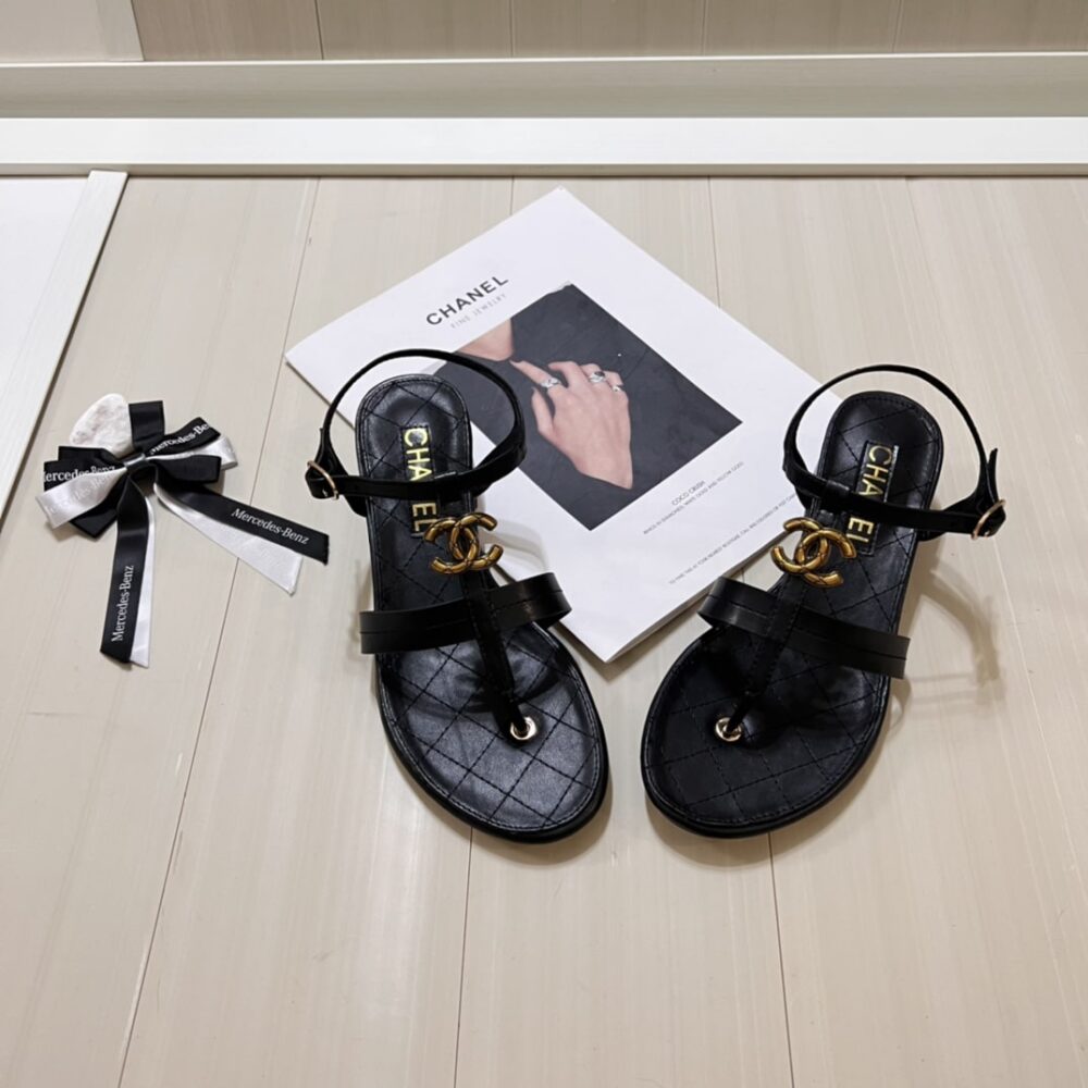 CHANEL SANDAL OPEN ROUND TOE FLIP FLOPS BLACK - Image 8