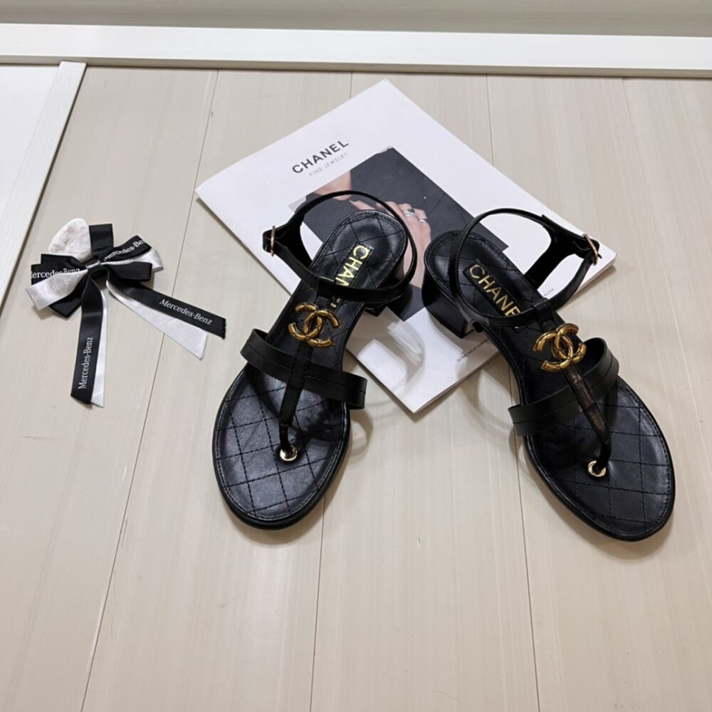 CHANEL SANDAL OPEN ROUND TOE FLIP FLOPS BLACK - Image 9