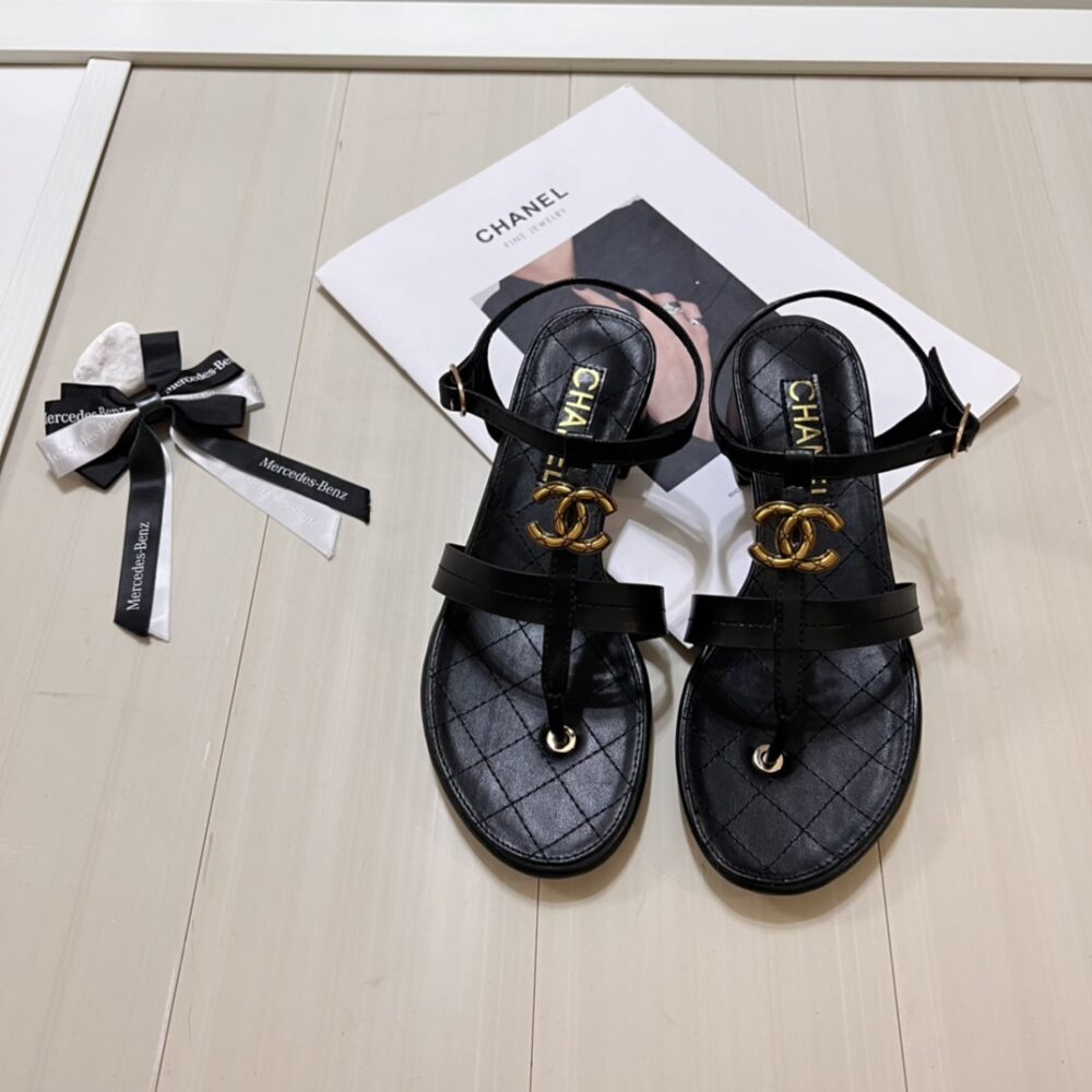 CHANEL SANDAL OPEN ROUND TOE FLIP FLOPS BLACK - Image 10
