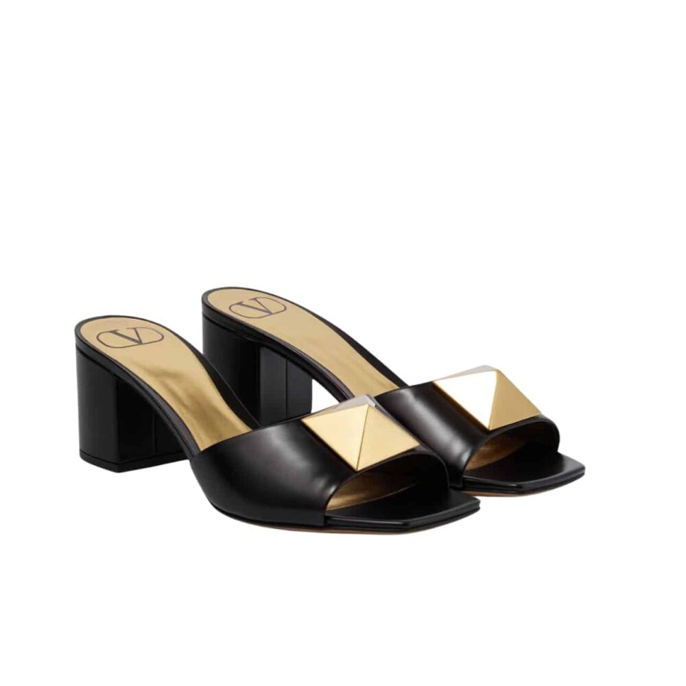 VALENTINO ONE STUD SLIDE SANDALS BLACK 60MM