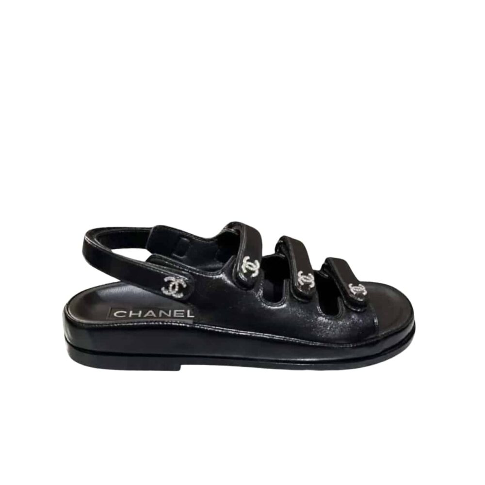 CHANEL TRIPLE VELCRO STRAP SANDALS BLACK G45628 B16403 94305
