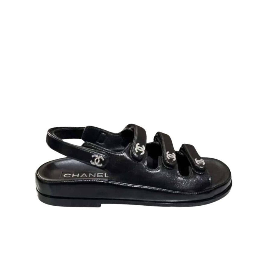 CHANEL TRIPLE VELCRO STRAP SANDALS BLACK G45628 B16403 94305