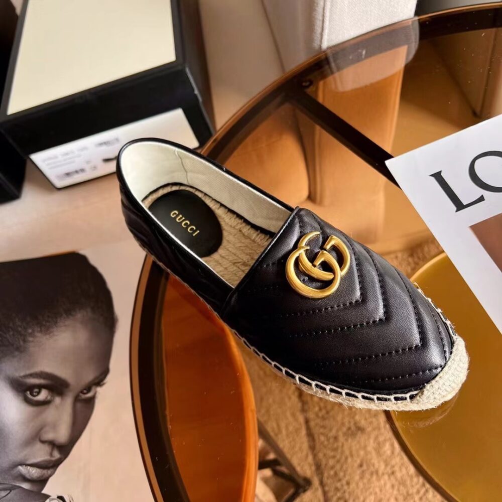 GUCCI ESPADRILLE MATELASSE CHEVRON LEATHER WITH DOUBLE G BLACK 551890 BKO00 1000 - Image 3