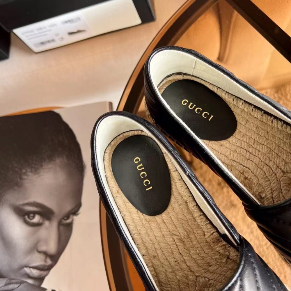 GUCCI ESPADRILLE MATELASSE CHEVRON LEATHER WITH DOUBLE G BLACK 551890 BKO00 1000 - Image 4