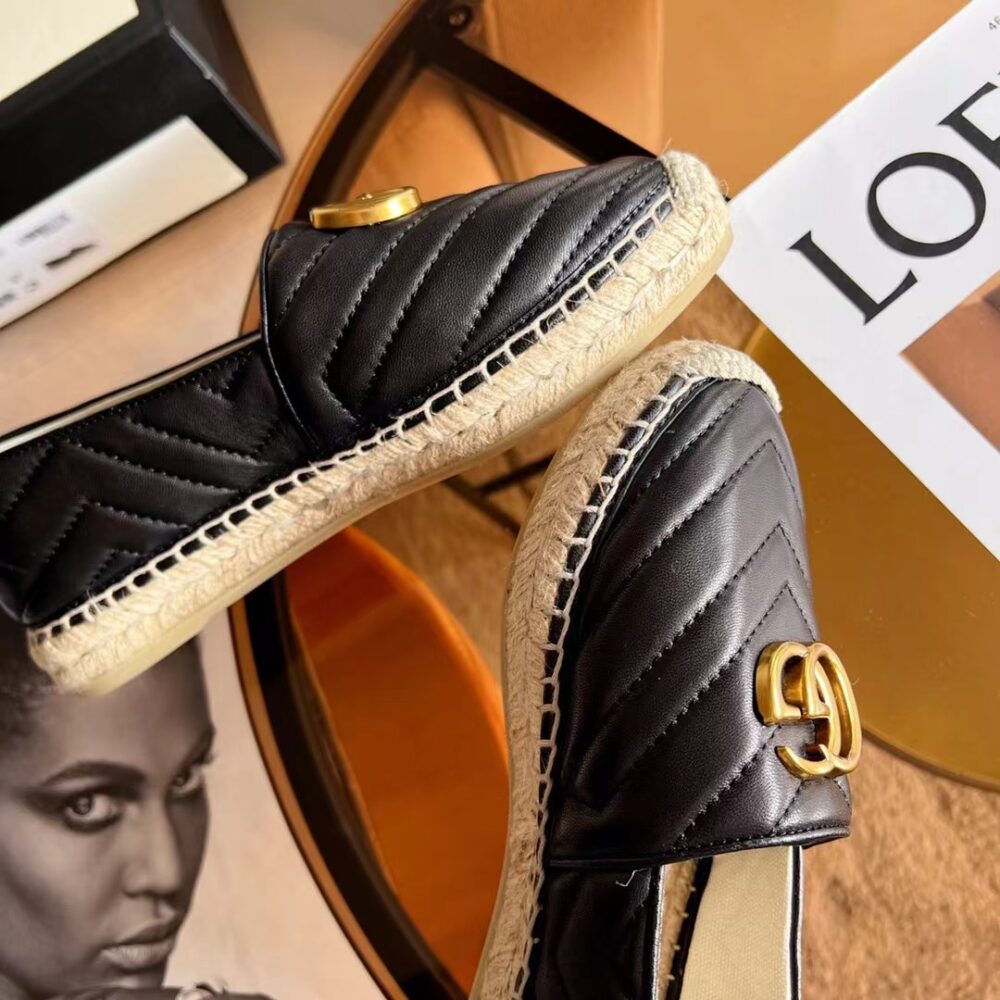 GUCCI ESPADRILLE MATELASSE CHEVRON LEATHER WITH DOUBLE G BLACK 551890 BKO00 1000 - Image 5