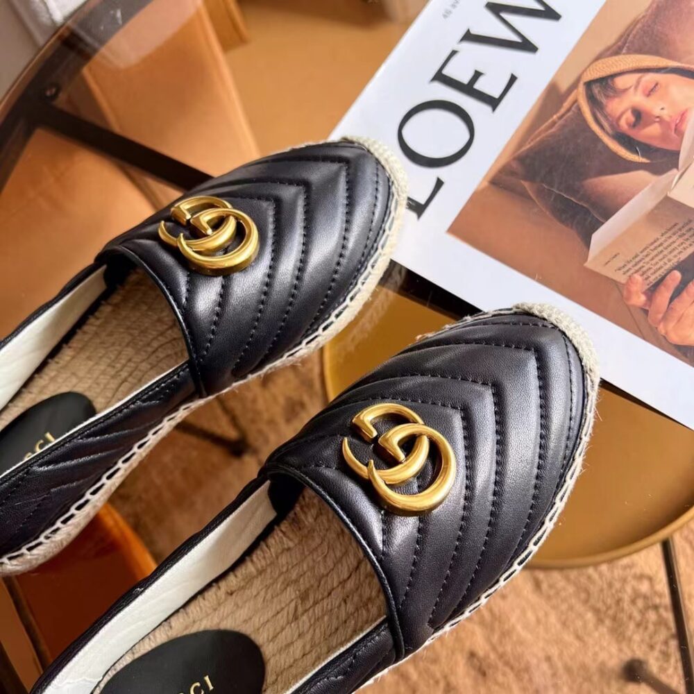 GUCCI ESPADRILLE MATELASSE CHEVRON LEATHER WITH DOUBLE G BLACK 551890 BKO00 1000 - Image 7