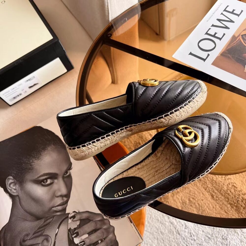 GUCCI ESPADRILLE MATELASSE CHEVRON LEATHER WITH DOUBLE G BLACK 551890 BKO00 1000 - Image 8