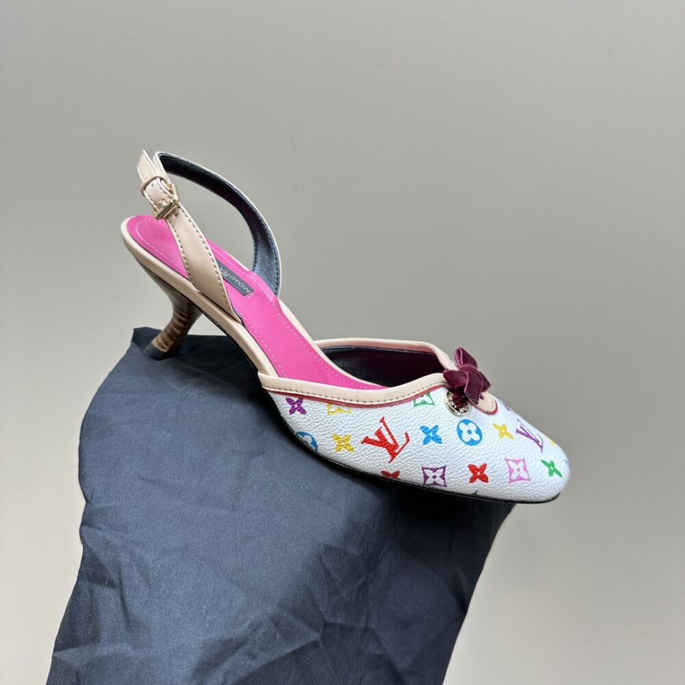 LOUIS VUITTON KITTEN HEELS SLINGBACK MULTICOLOR WHITE - Image 4