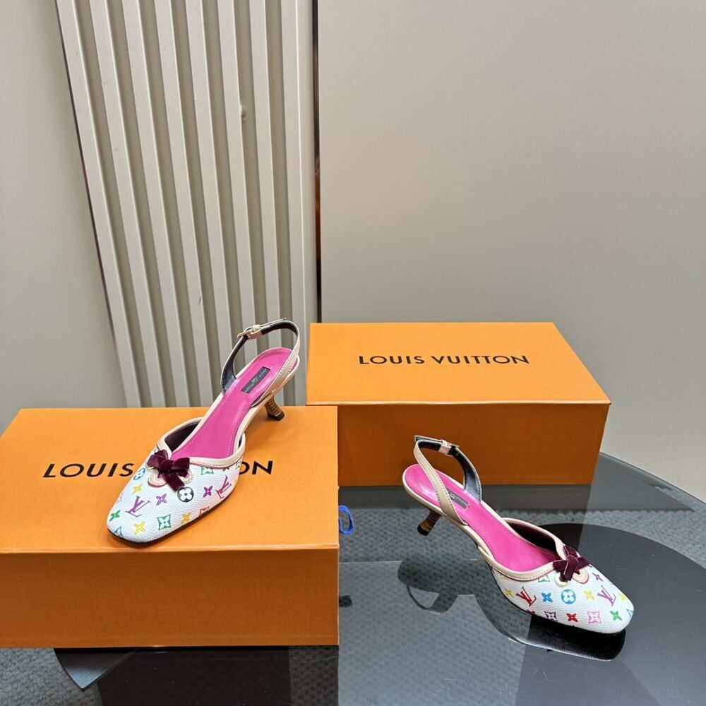 LOUIS VUITTON KITTEN HEELS SLINGBACK MULTICOLOR WHITE - Image 5
