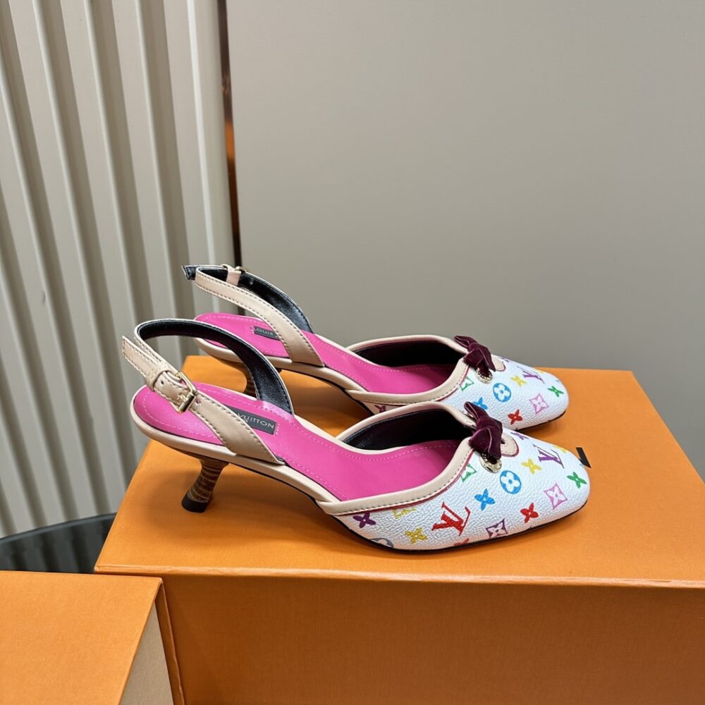 LOUIS VUITTON KITTEN HEELS SLINGBACK MULTICOLOR WHITE - Image 6