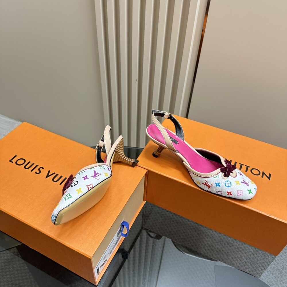 LOUIS VUITTON KITTEN HEELS SLINGBACK MULTICOLOR WHITE - Image 7