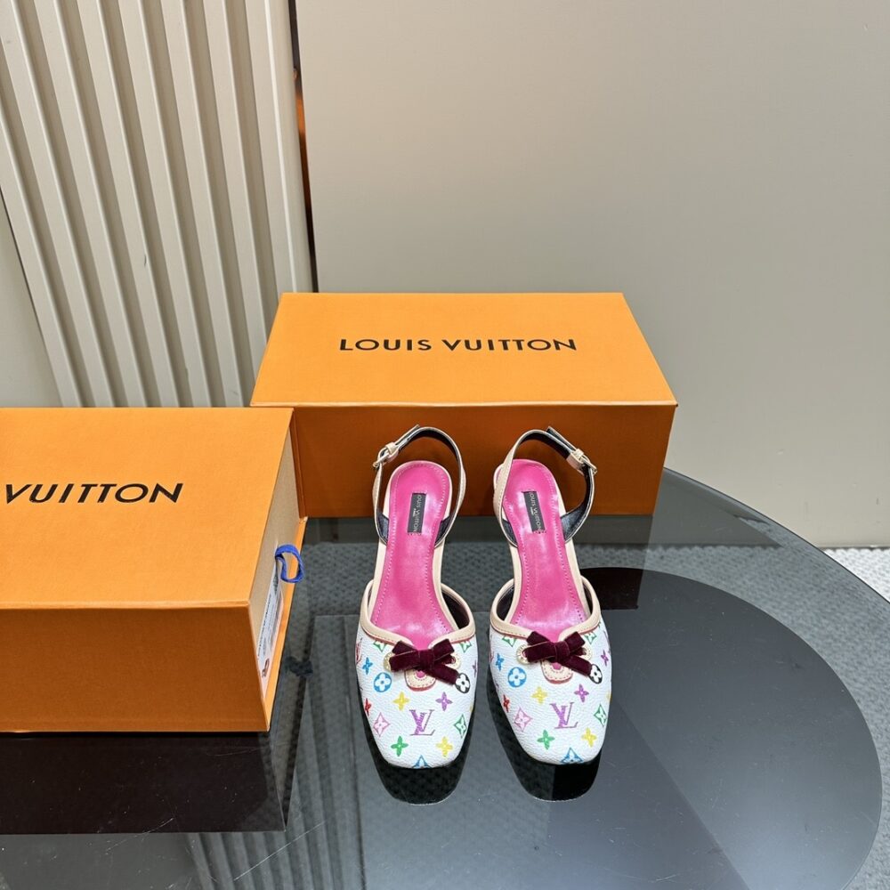 LOUIS VUITTON KITTEN HEELS SLINGBACK MULTICOLOR WHITE - Image 8