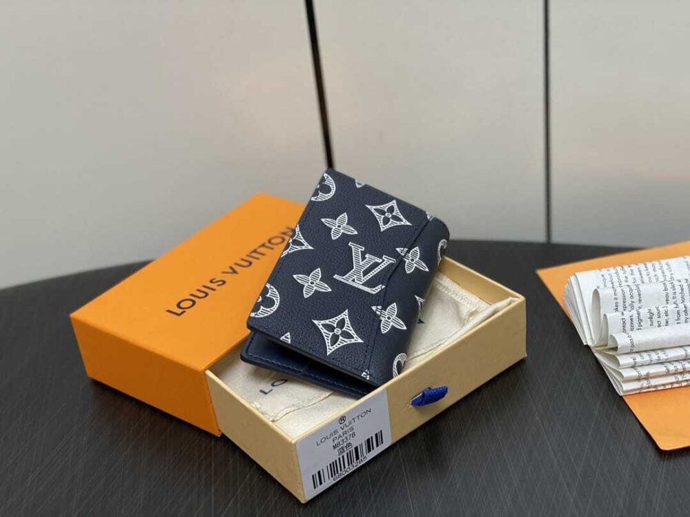 LOUIS VUITTON POCKET ORGANIZER MONOGRAM LEATHER NAVY BLUE 7CM M83378 - Image 9