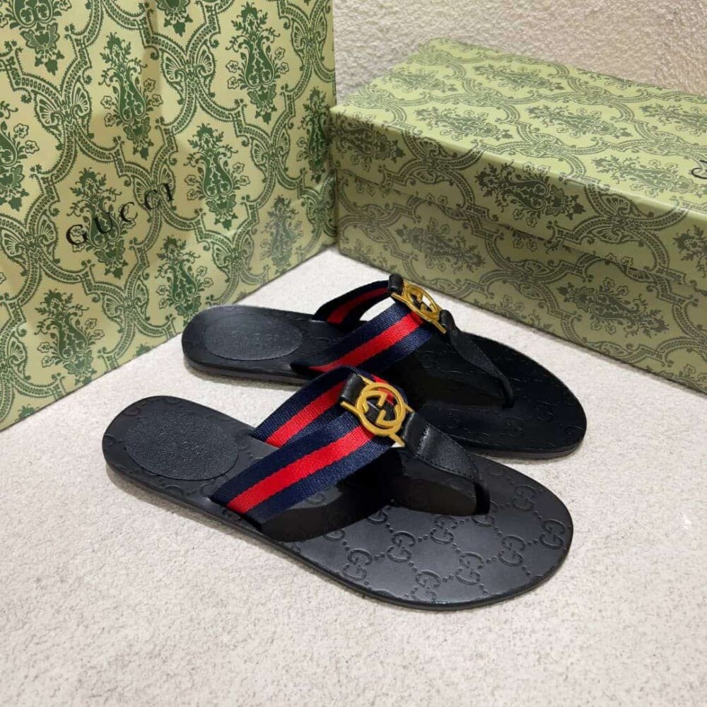 GUCCI DOUBLE G THONG LEATHER NAVY BLUE 0B7N0 7100 - Image 3