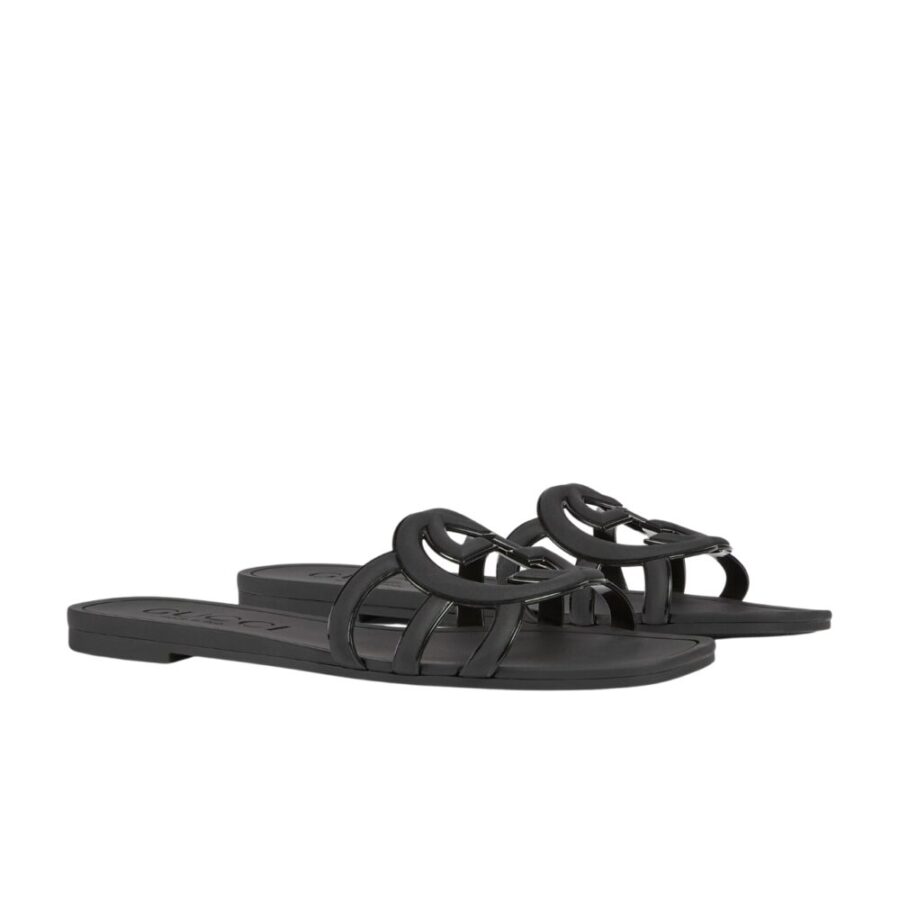 GUCCI WOMEN'S INTERLOCKING G SLIDE SANDAL BLACK ‎780307 J8700 1000