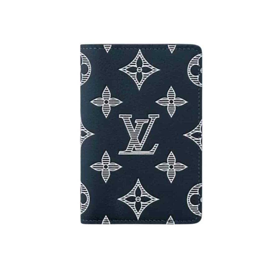 LOUIS VUITTON POCKET ORGANIZER MONOGRAM LEATHER NAVY BLUE 7CM M83378