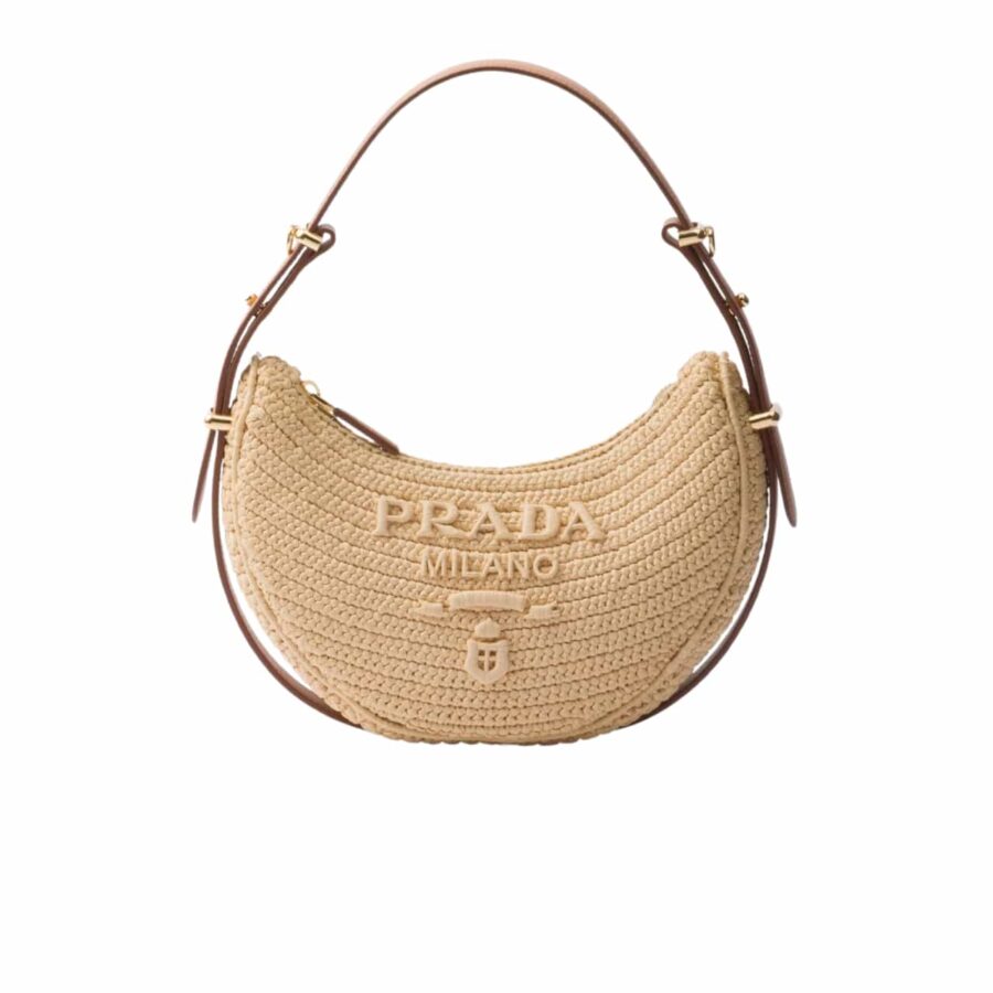 PRADA ARQUÉ CROCHET SHOULDER BAG NATURAL 22CM 1BC194 2M2T F0018 V OUO