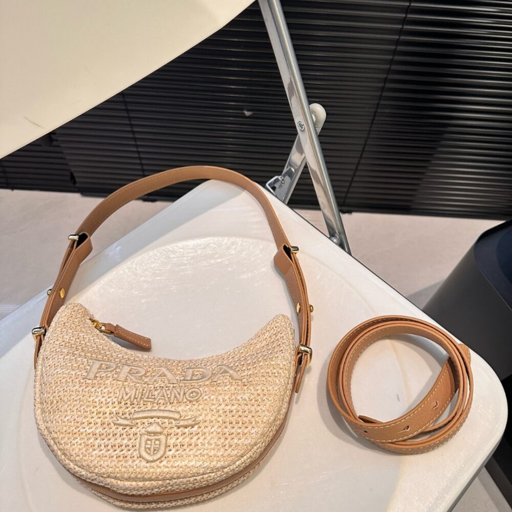 PRADA ARQUÉ CROCHET SHOULDER BAG NATURAL 22CM 1BC194 2M2T F0018 V OUO - Image 3