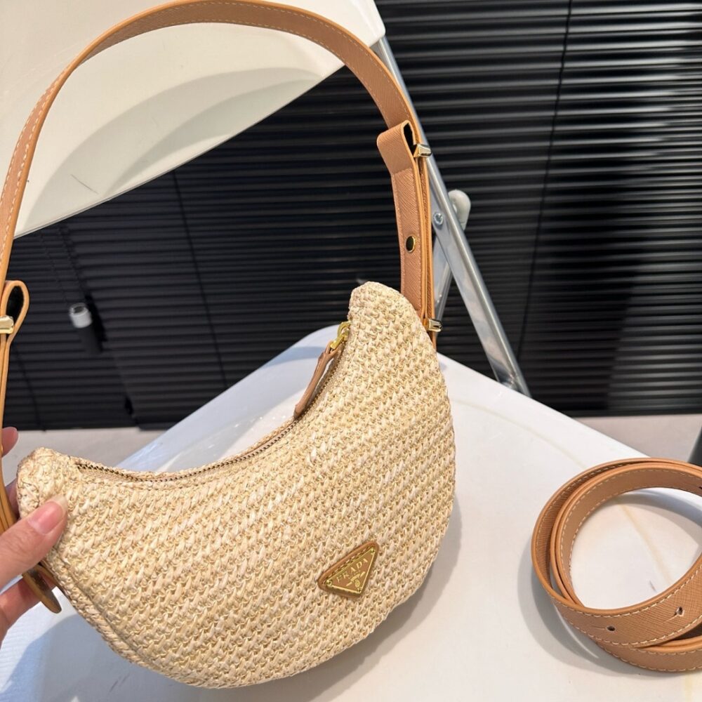 PRADA ARQUÉ CROCHET SHOULDER BAG NATURAL 22CM 1BC194 2M2T F0018 V OUO - Image 4