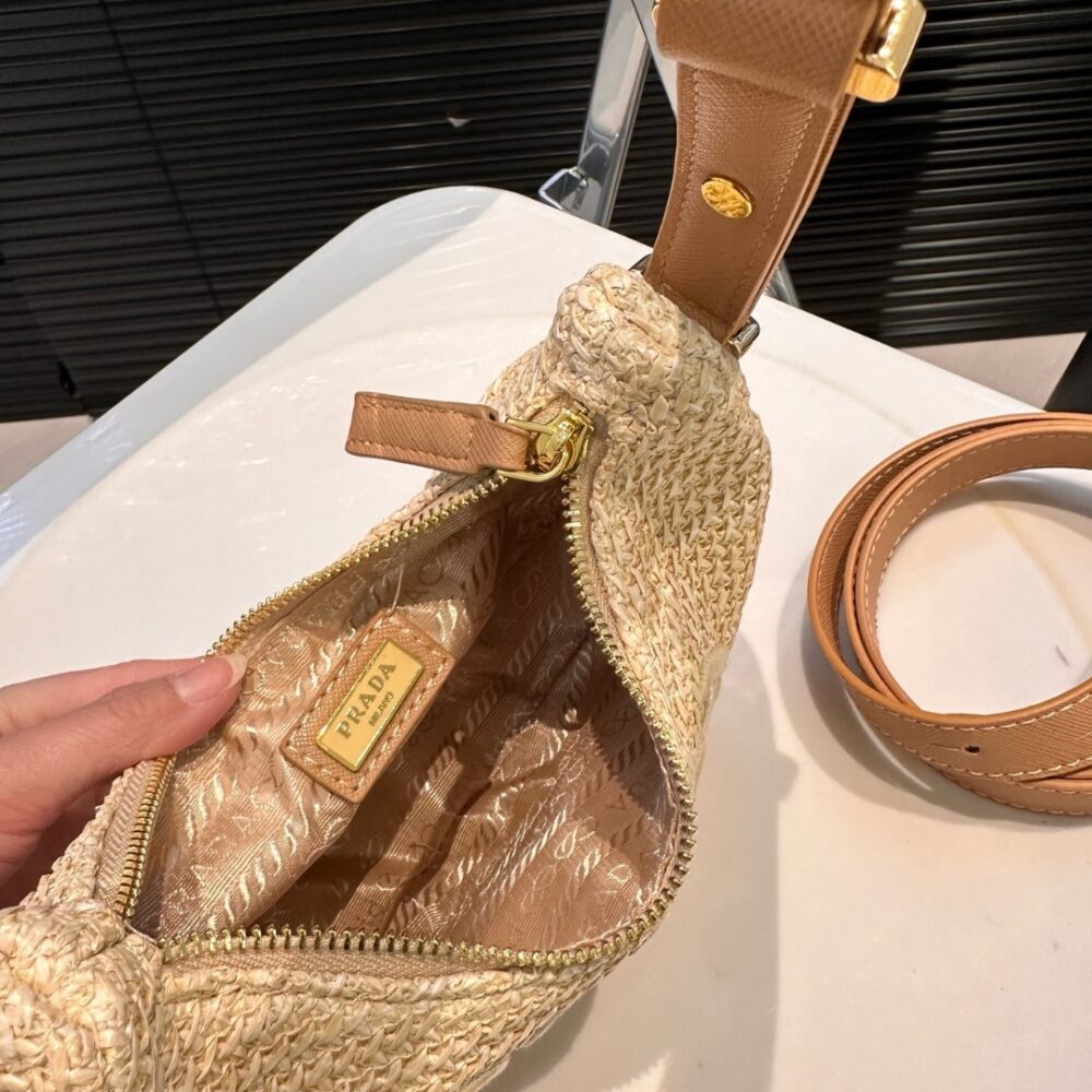 PRADA ARQUÉ CROCHET SHOULDER BAG NATURAL 22CM 1BC194 2M2T F0018 V OUO - Image 8